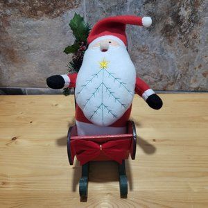 Santa Claus Plush Wooden Sleigh Ride Christmas Decor